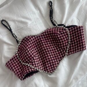 Main Strip Pink Tweed Bralette with Crystal Trim